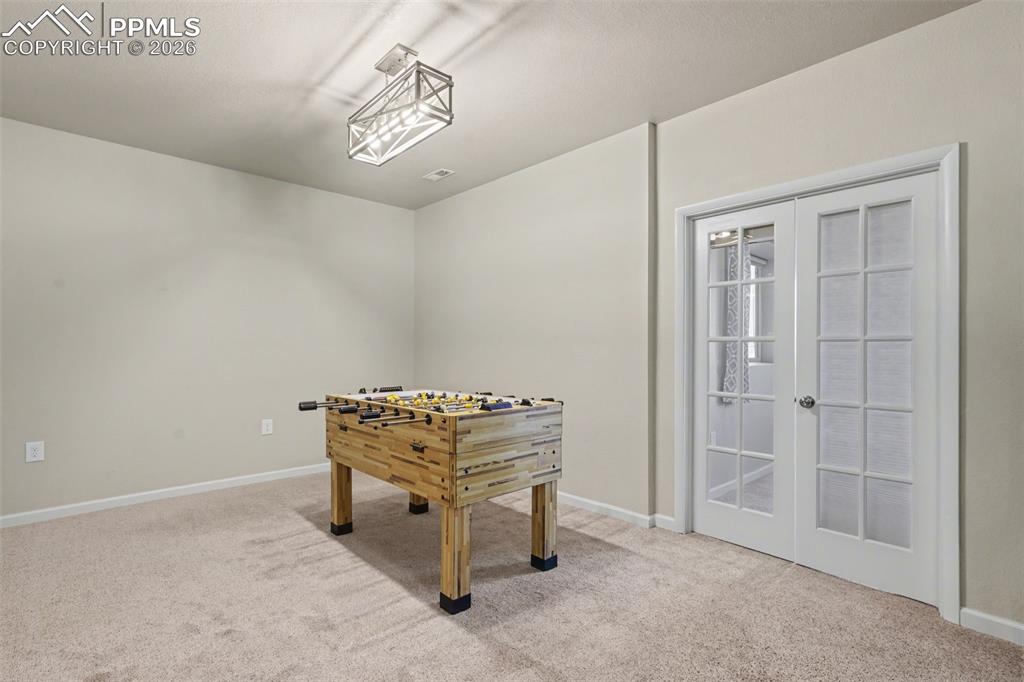 family room in basement