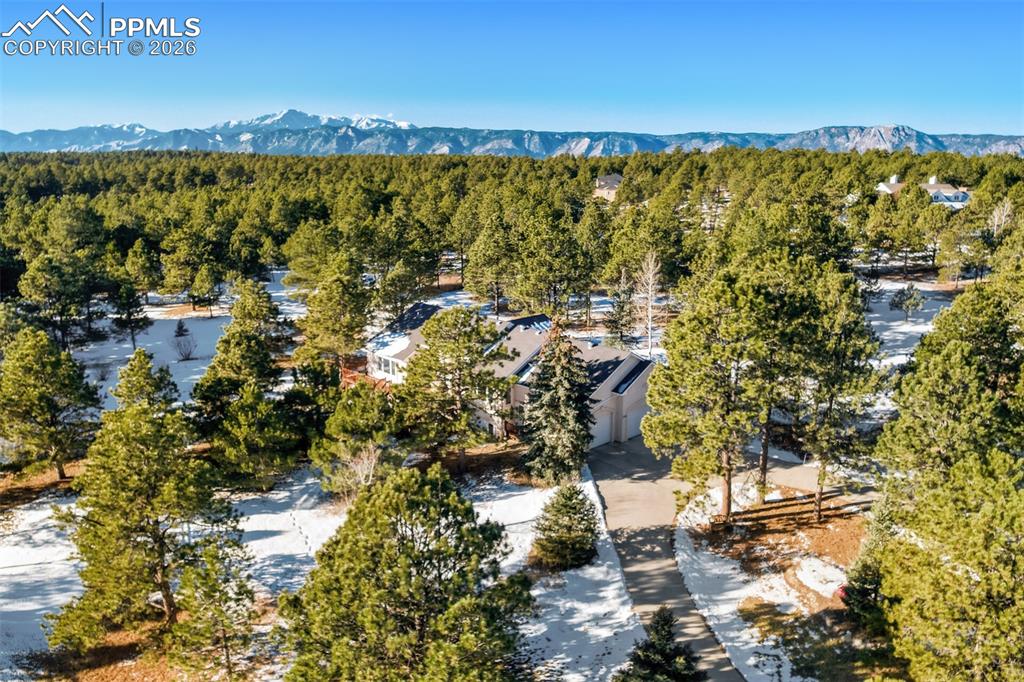 Drone / aerial view of a mountainous background