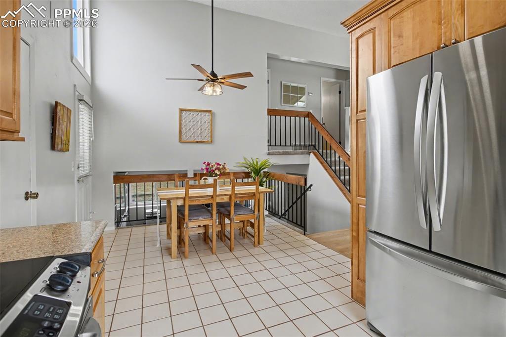 View into dining area from kitchen