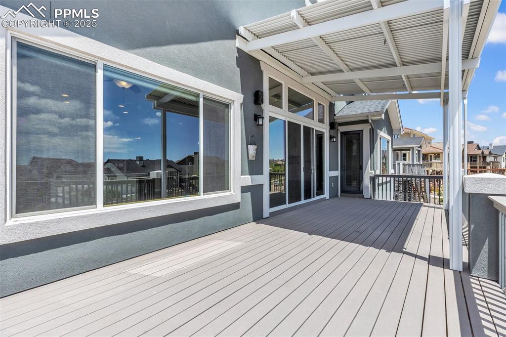 Wooden terrace with a residential view