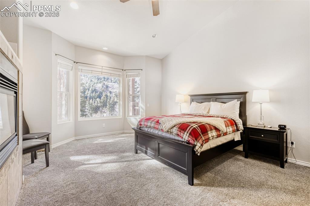Bedroom with fireplace and wonderful mountain views, brand new carpet