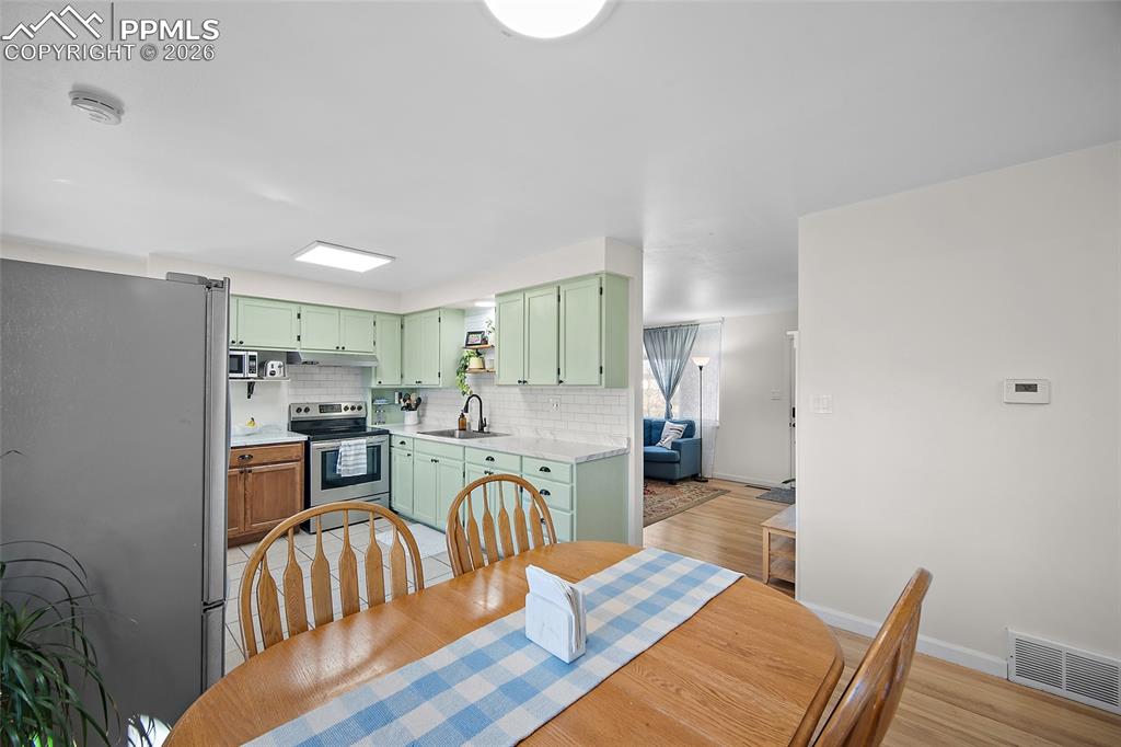 Dining area and kitchen.