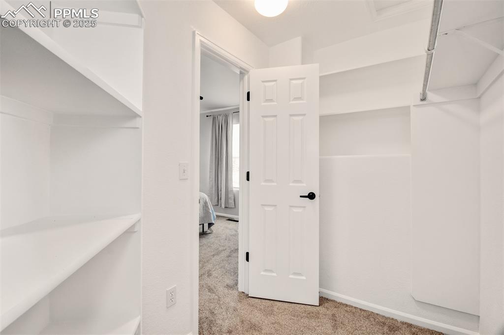 Owner's Suite walk in closet with new carpet
