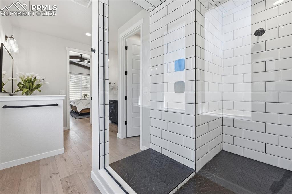 Huge walk in shower with upgraded tile