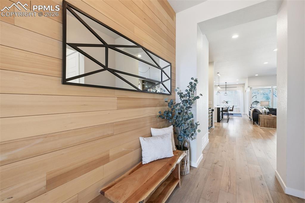 Custom wood wall in entryway