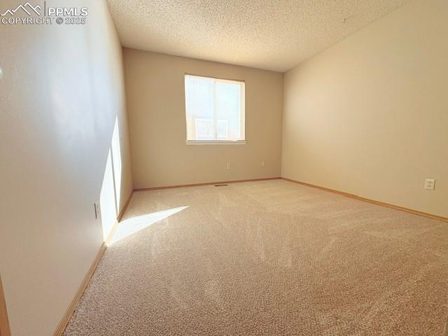 Spare room with carpet flooring and a textured ceiling
