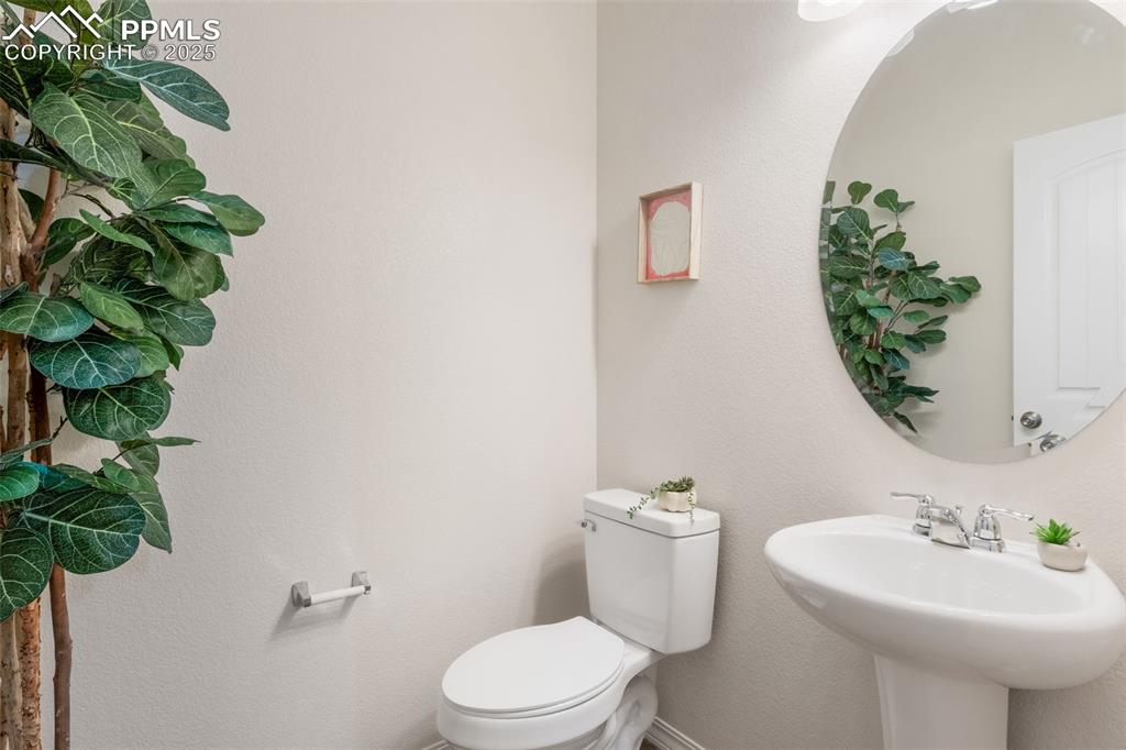 Bathroom featuring a textured wall and toilet