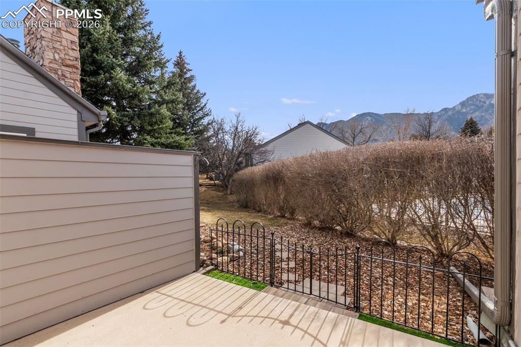 View of patio featuring a mountain view