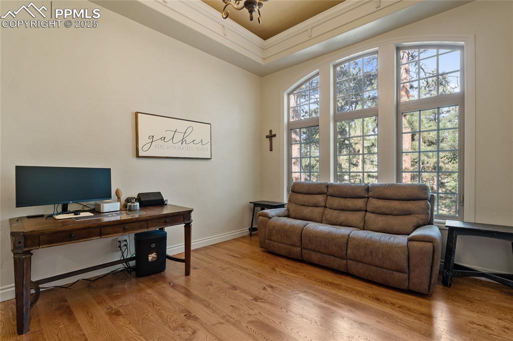 There is so much light, and lights in the tiered ceiling.