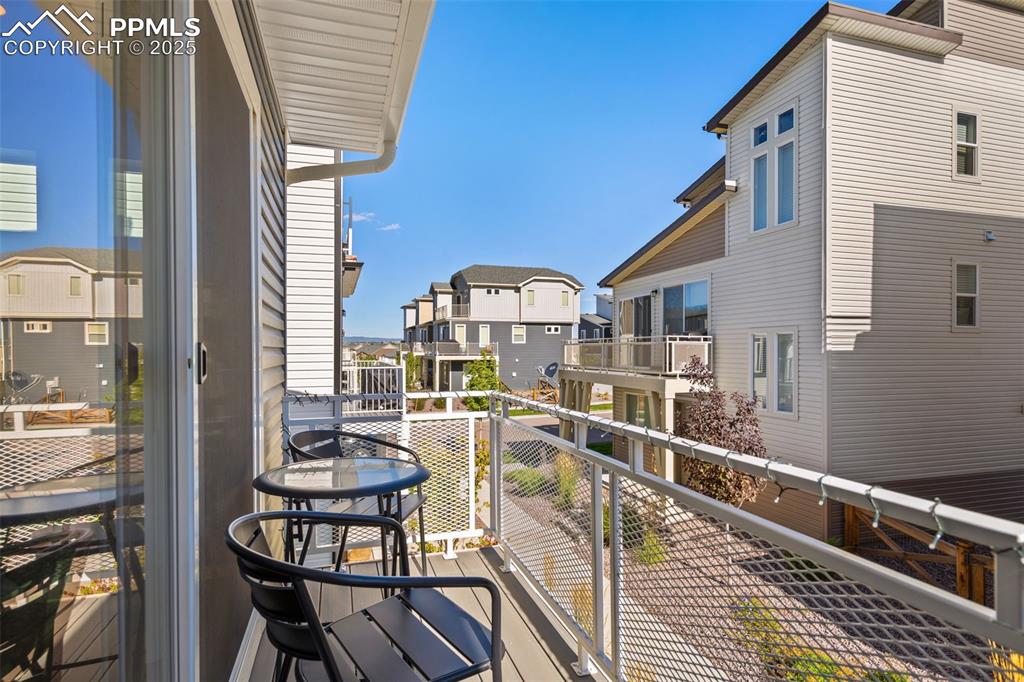 Deck with some distant views of front range mountain tops
