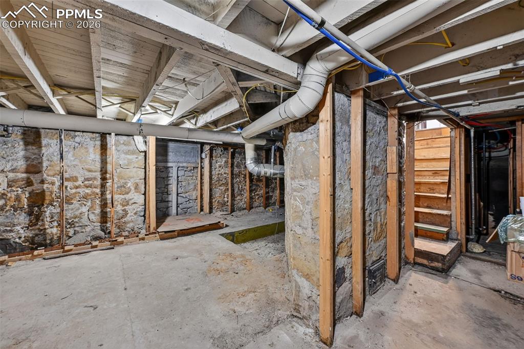 Unfinished basement offers plenty of storage and room for expansion