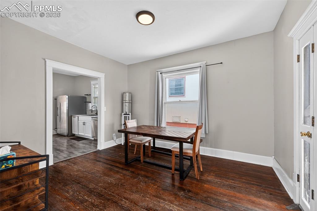 Large dining area opens into updated kitchen
