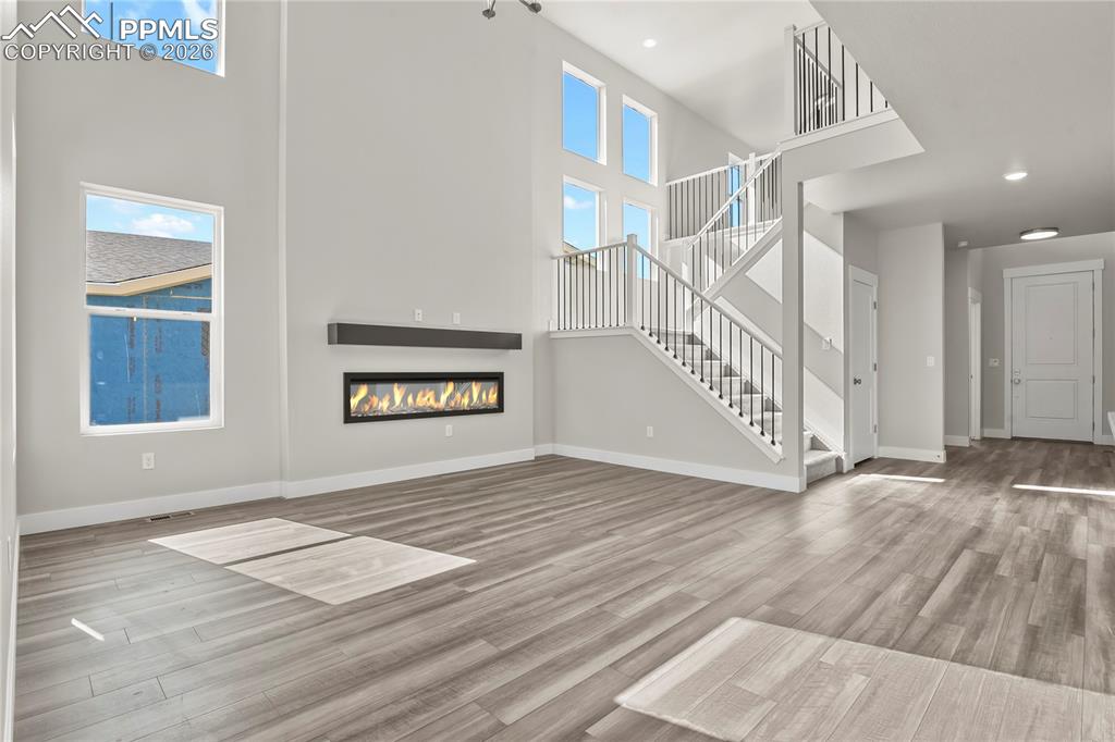 Welcoming great room with an electric fireplace