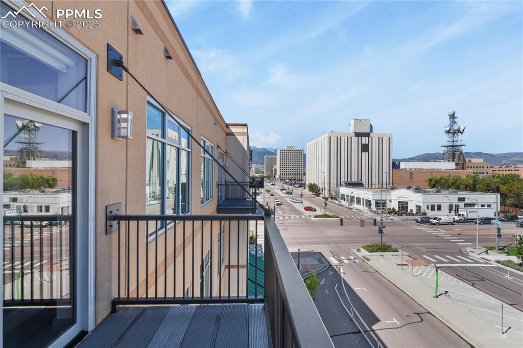 City and mountain views from the balcony