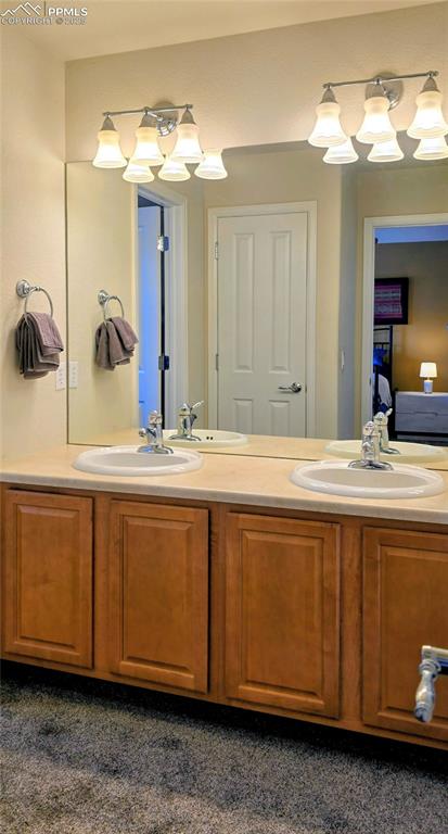 Full bath featuring double vanity and ensuite bath