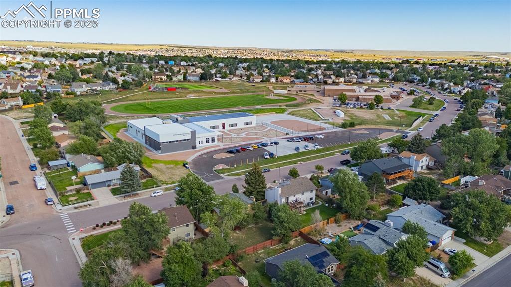 Aerial perspective of suburban area