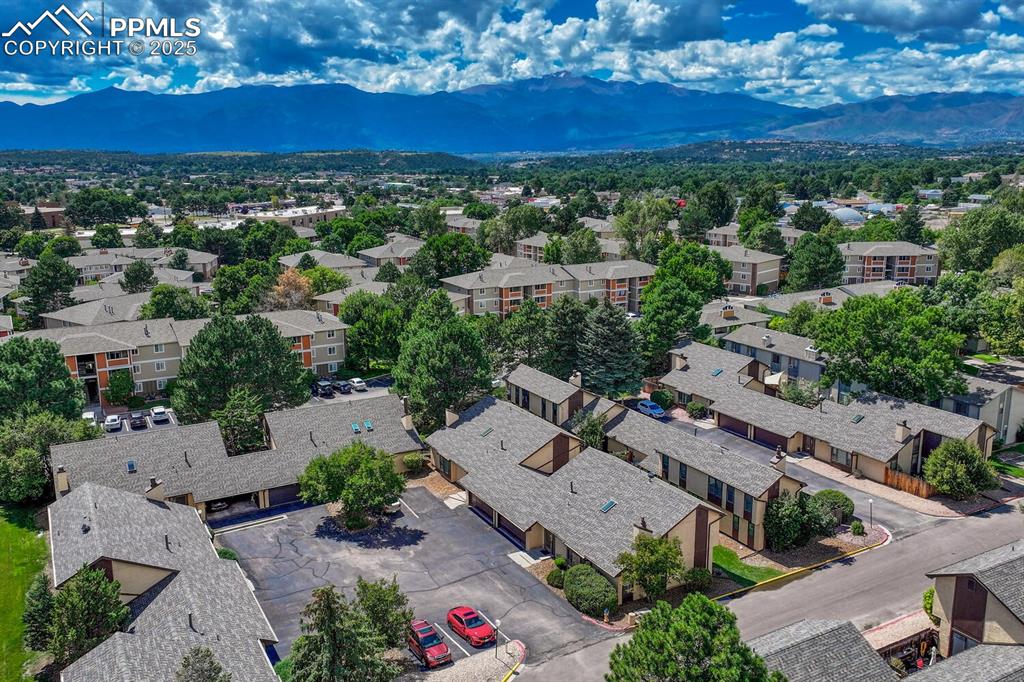 Bird's eye view of a mountainous background