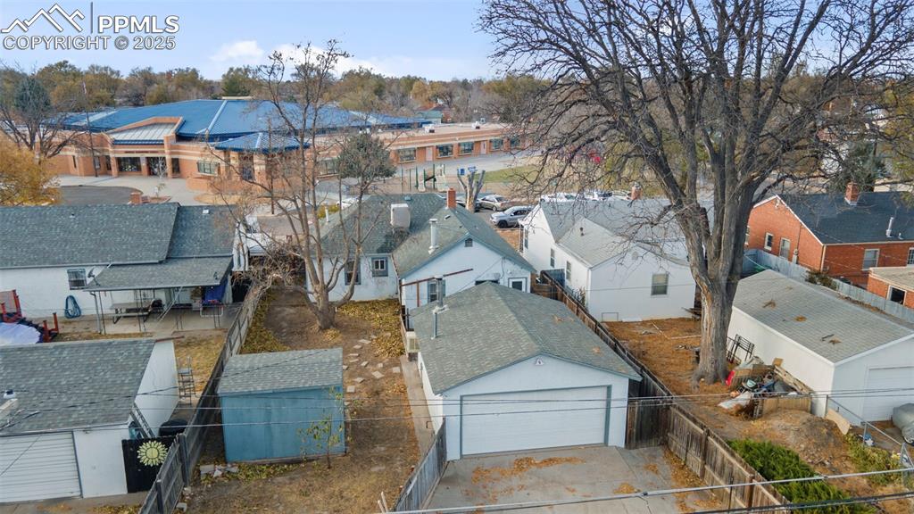 Aerial perspective of suburban area
