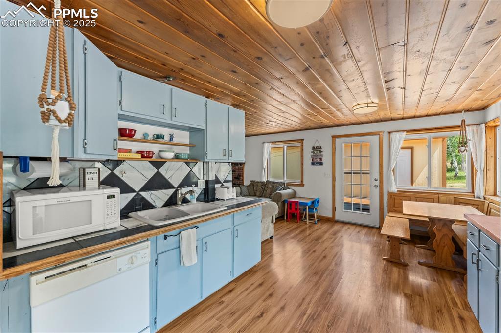 Kitchen with wooden ceiling