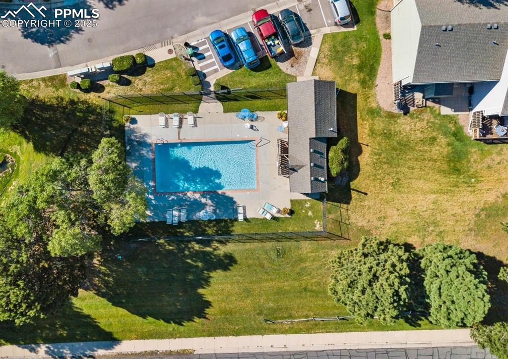 Aerial view of a pool