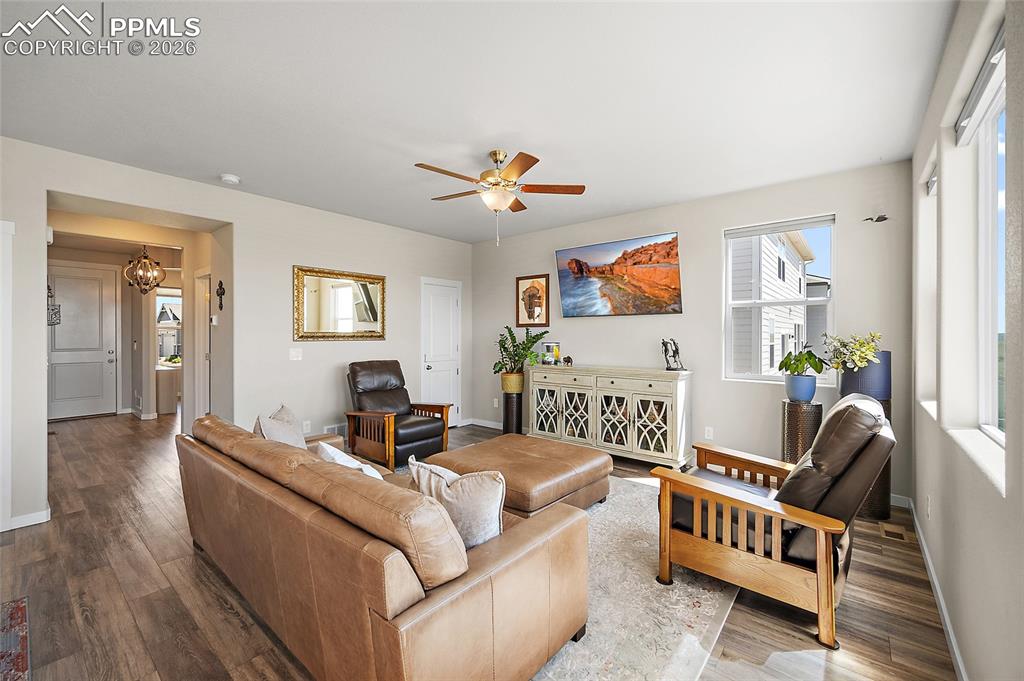 Living room with view from entry and sitting room