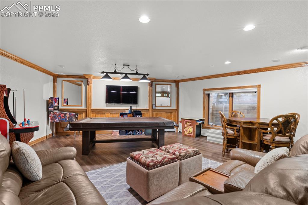 Basement game room with luxury flooring