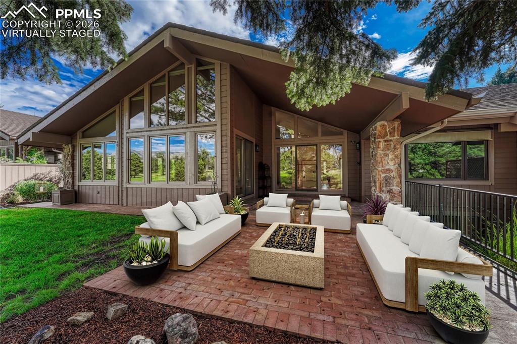 "Virtually Staged", Large Partially Covered Paver Patio with Views.