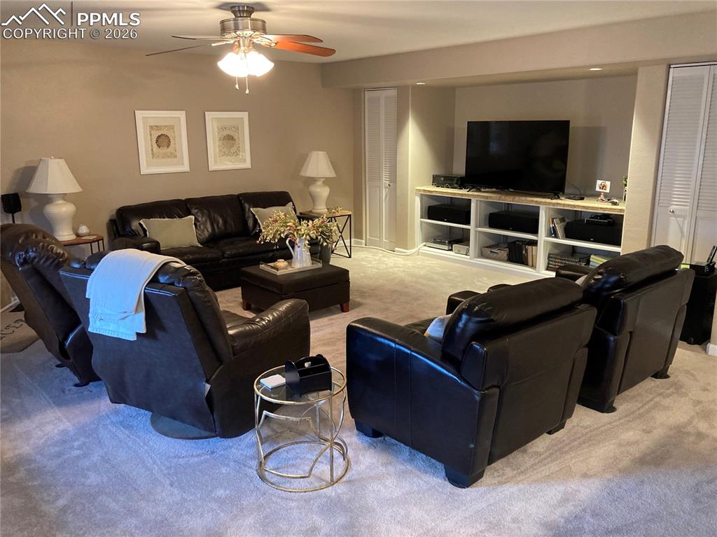 The sitting area of the family room is the perfect spot to watch those weekend football games.  It also has a gas fireplace.