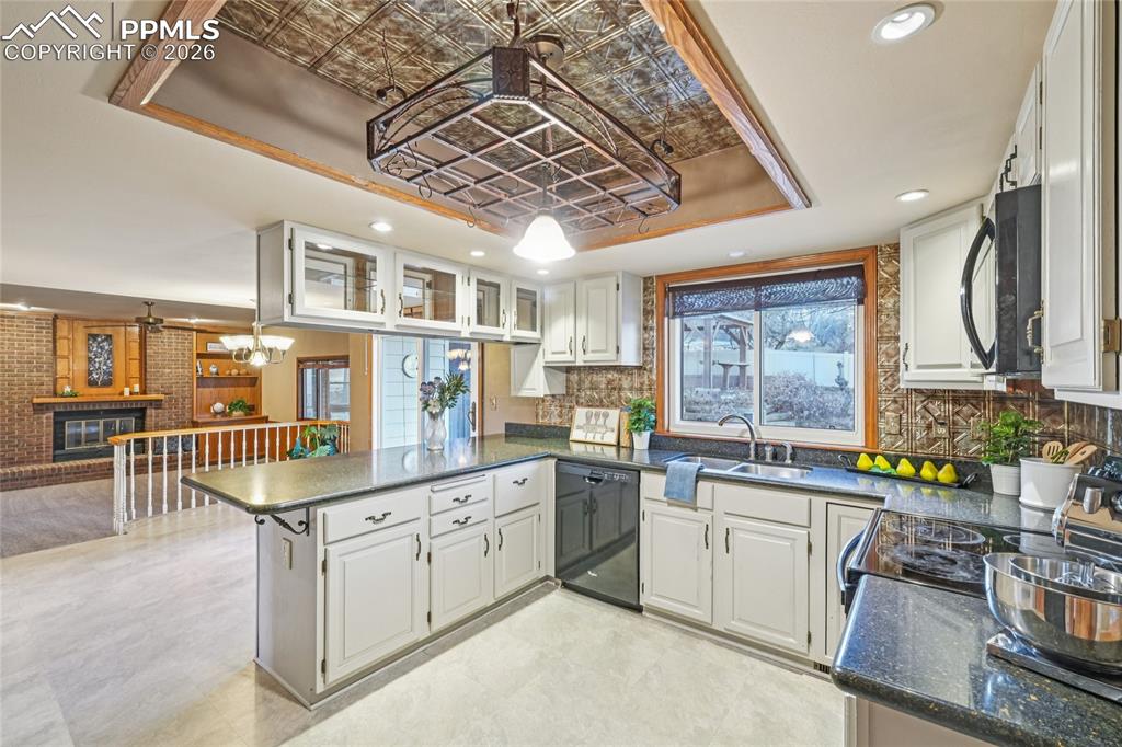 The kitchen is open and airy.