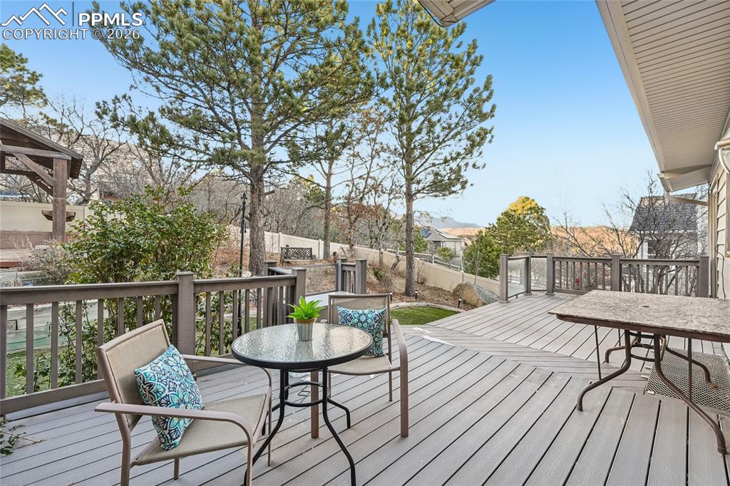 Composite decks on front and back of home. This is the private back deck.