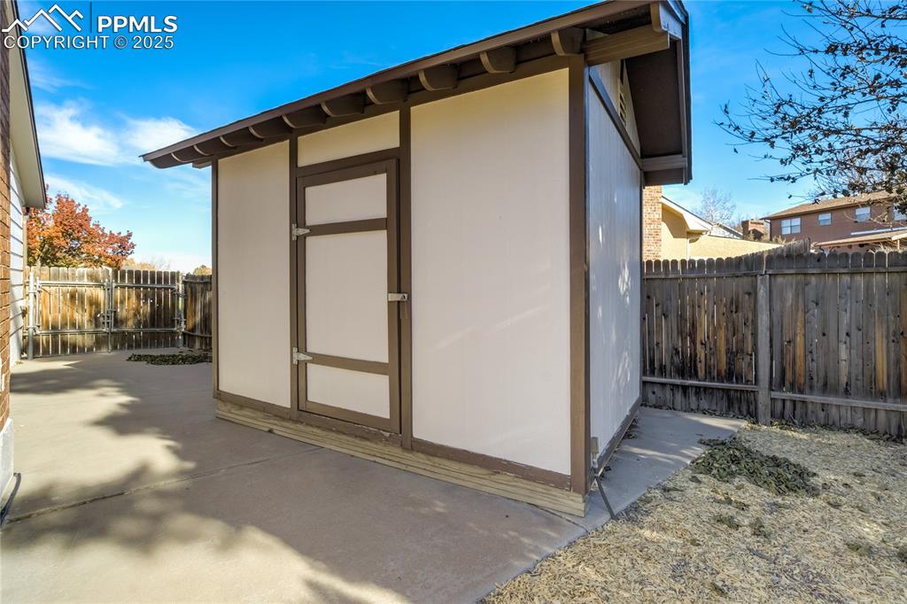 Storage shed in backyard
