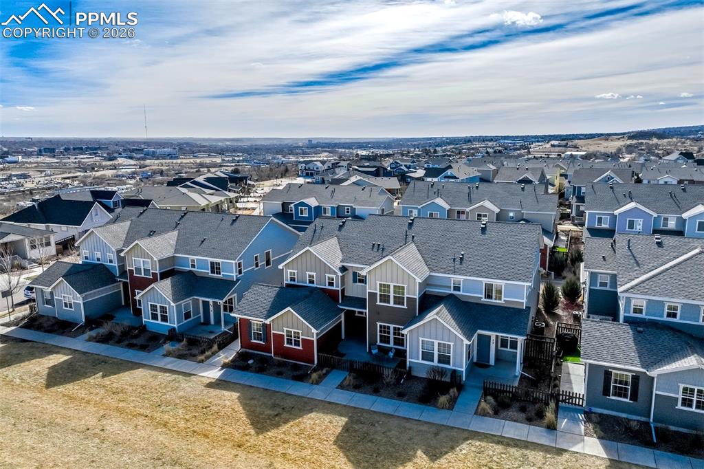 Aerial view of the townhome. Showing the greenbelt area.