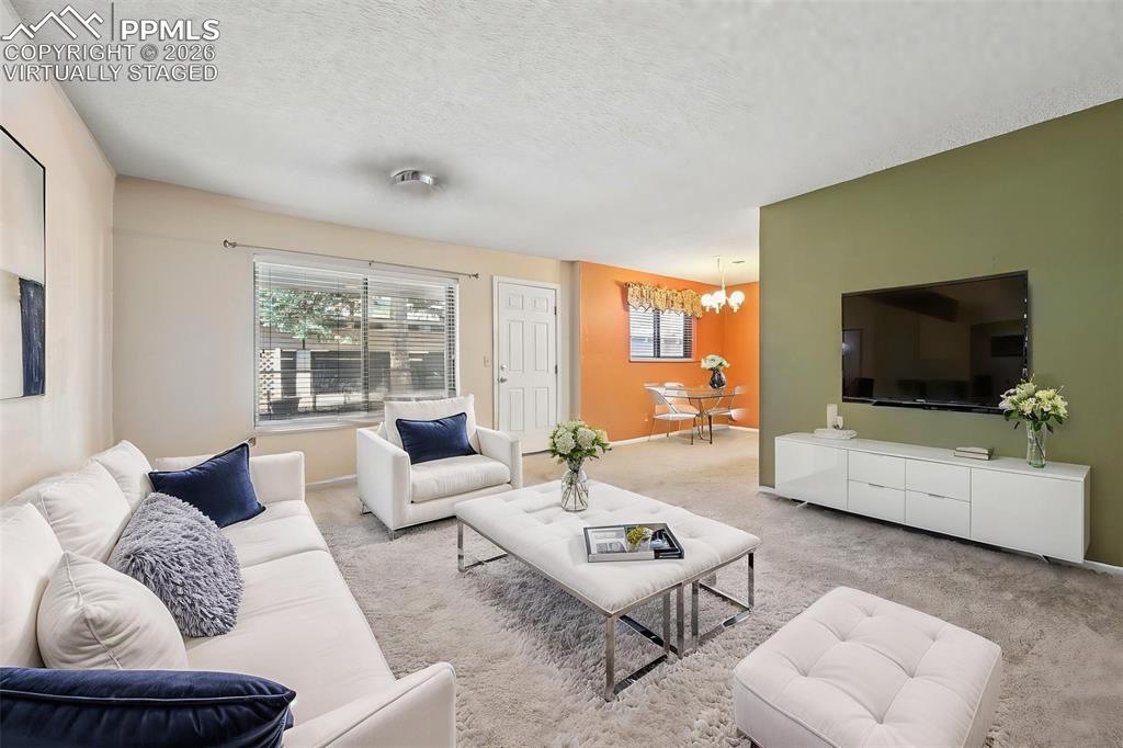 Virtually staged living room and dining room