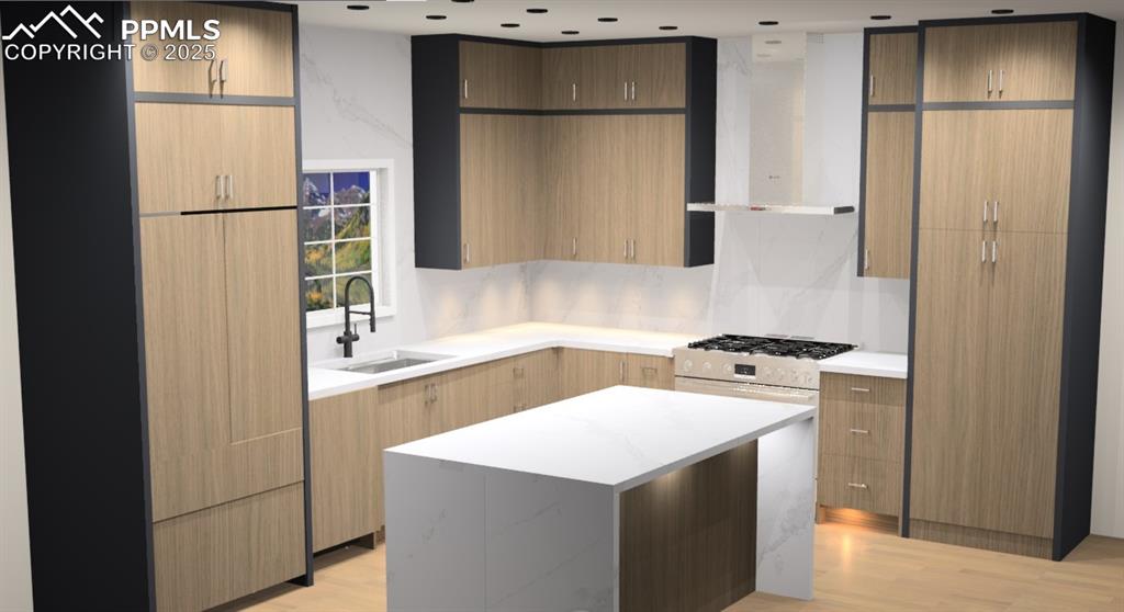 Belmont Fusion frameless cabinets with contrasting side panels