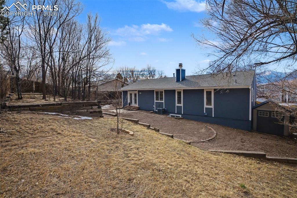 Tiered backyard, storage shed