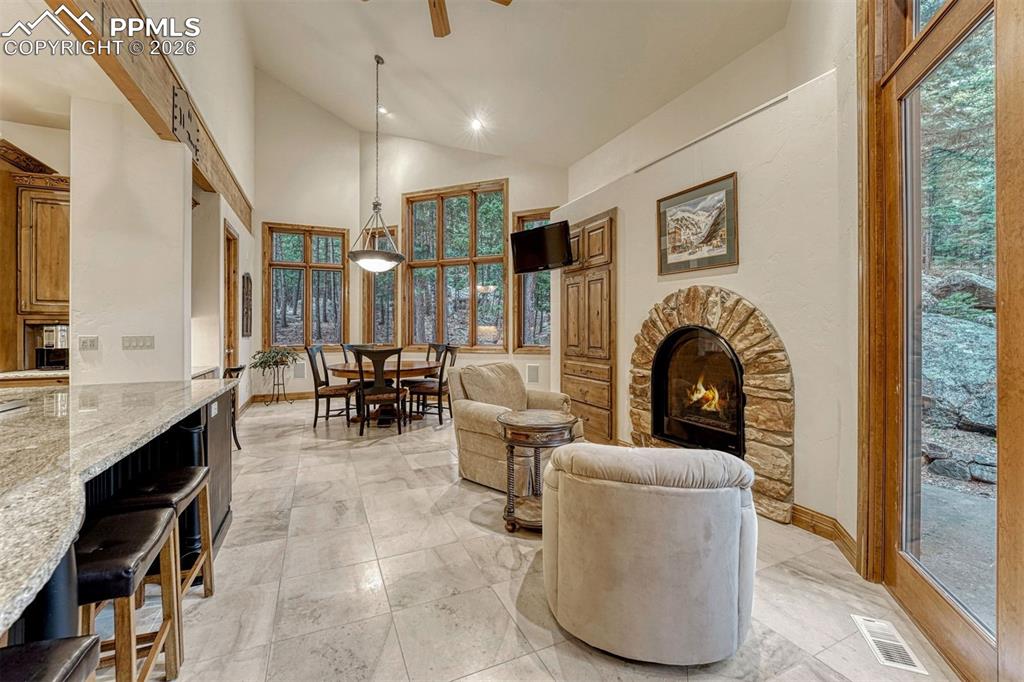 Cozy sitting hearth area near the kitchen.