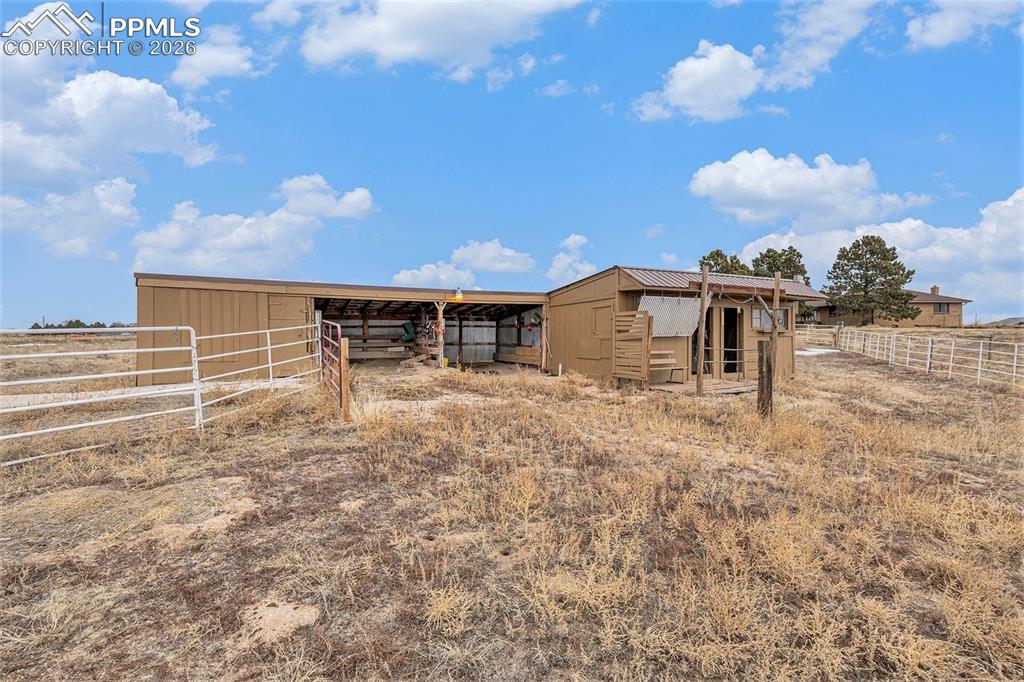 View of outdoor structure with an exterior structure and a view of countryside