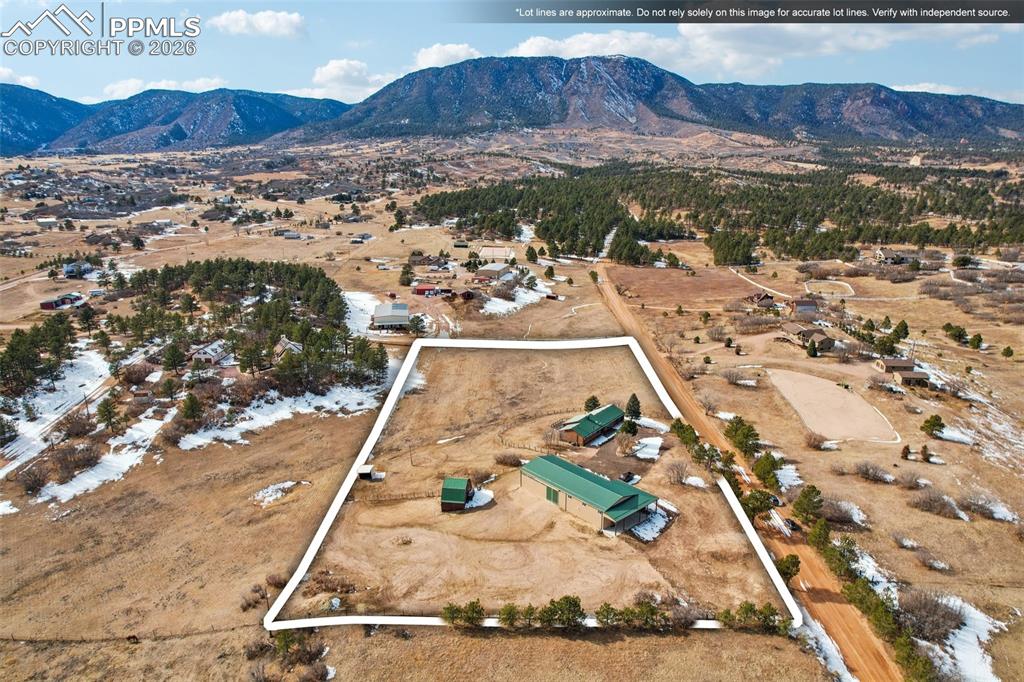 Drone / aerial view of a mountain backdrop