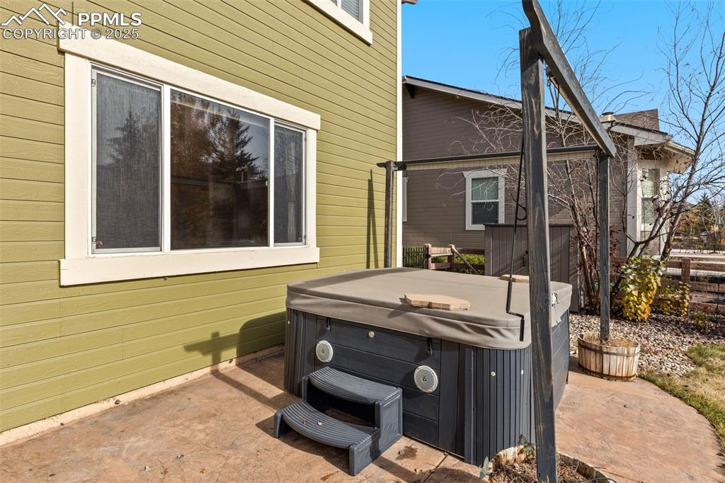 Relax and enjoy the Colorado weather or entertain family and friends on this great stamped concrete patio. Soak away all your cares in the hot tub (included).