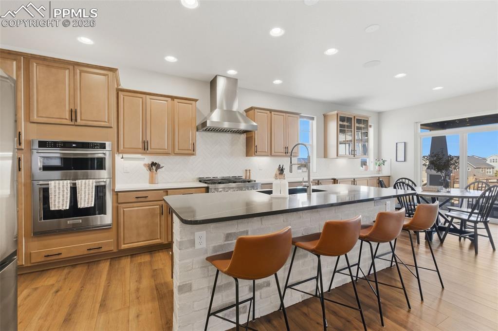 Beautiful Brick Style Backsplash Also Used On Face Of Center Island