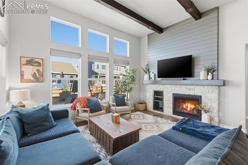 Stone Surrounded Gas Fireplace!