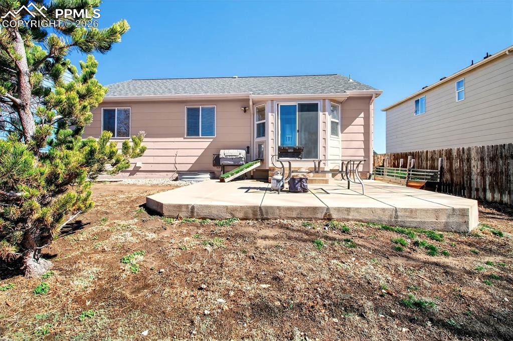 Back patio and backyard