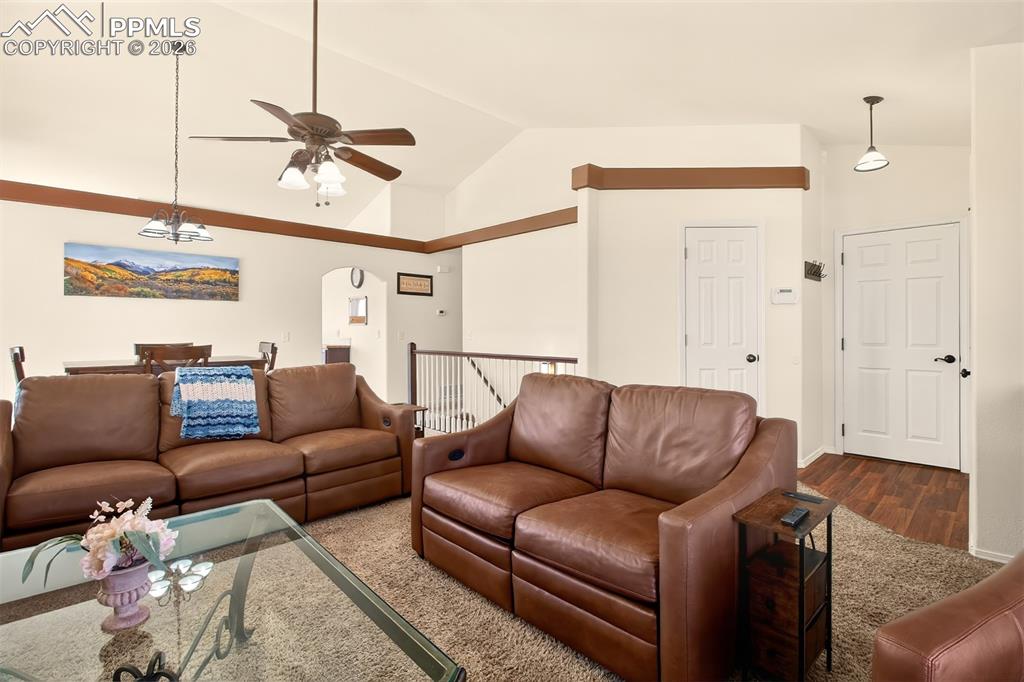 Open concept living room and dining room with gas fireplace
