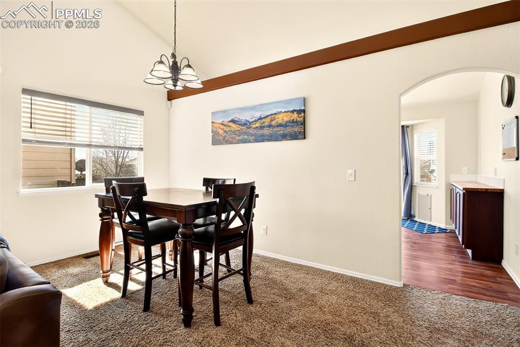 Dining room going into kitchen
