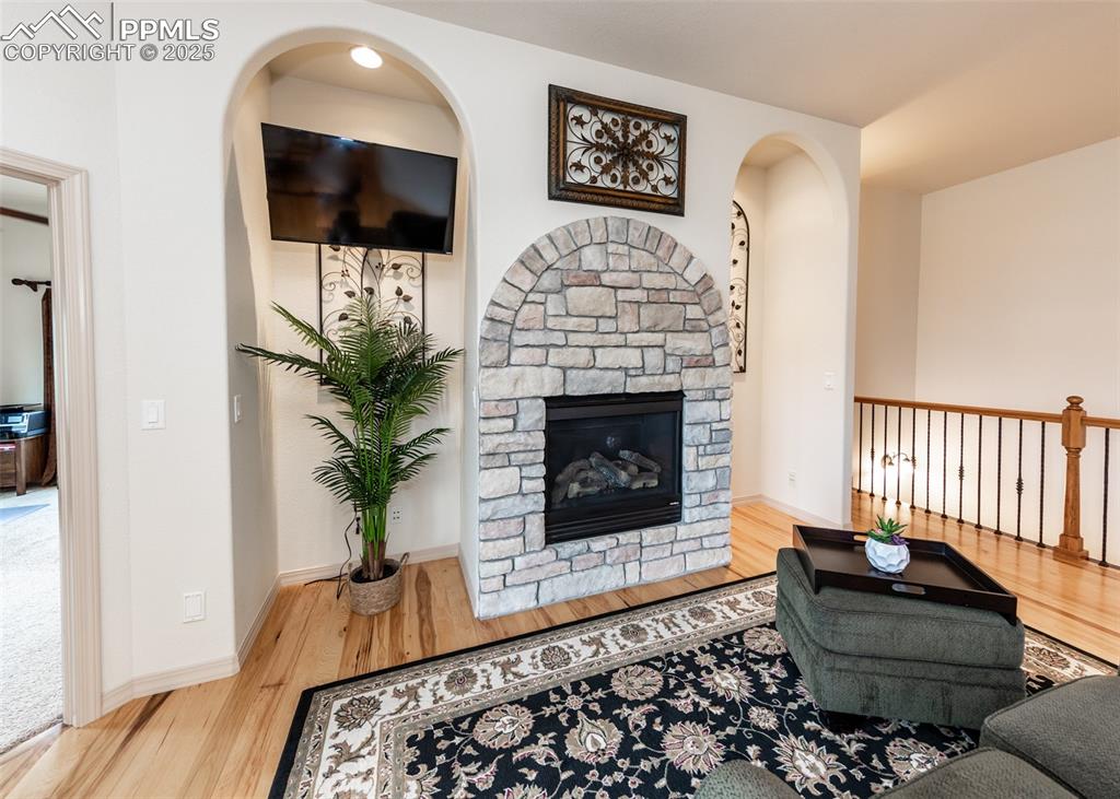 Stone Faced Fireplace in Family Room