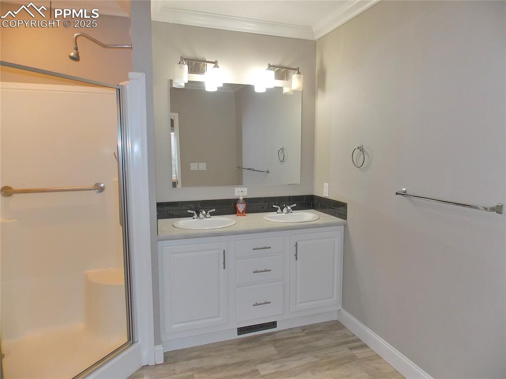 Double sinks and shower