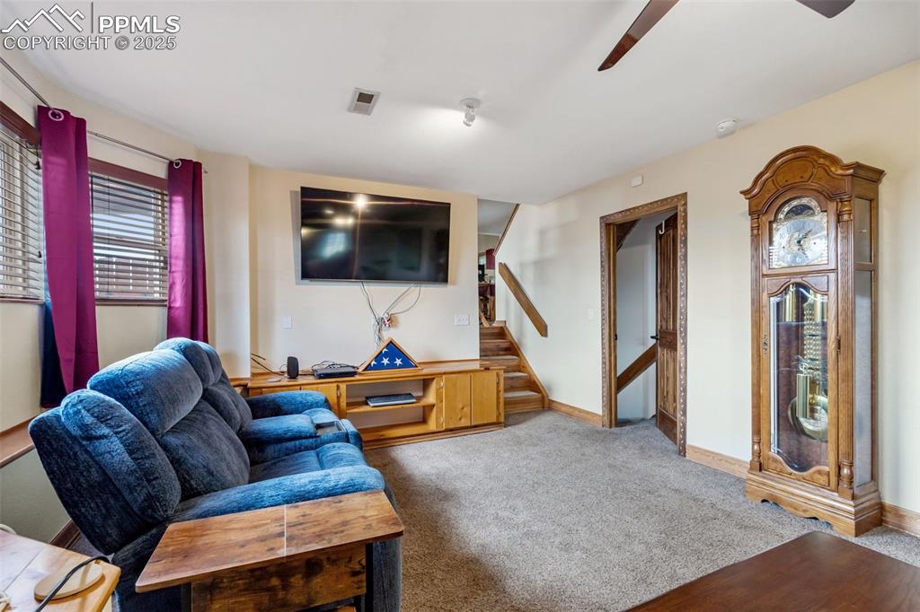Cozy lower-level family room with entertainment space