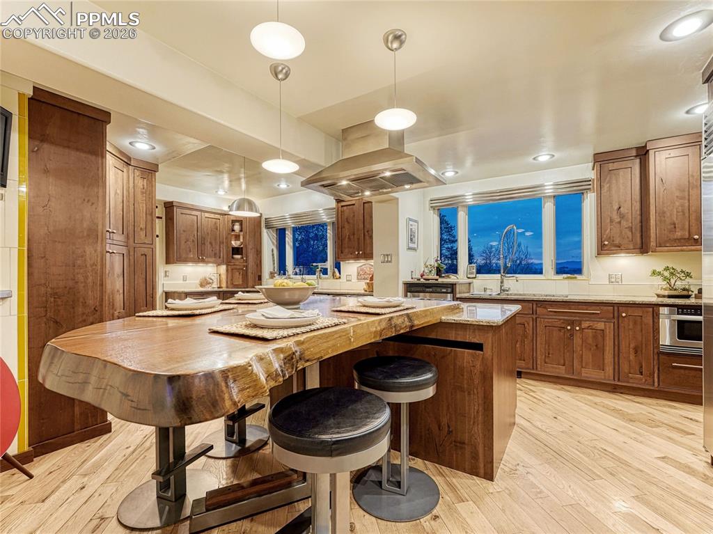 Custom wood kitchen meals area.