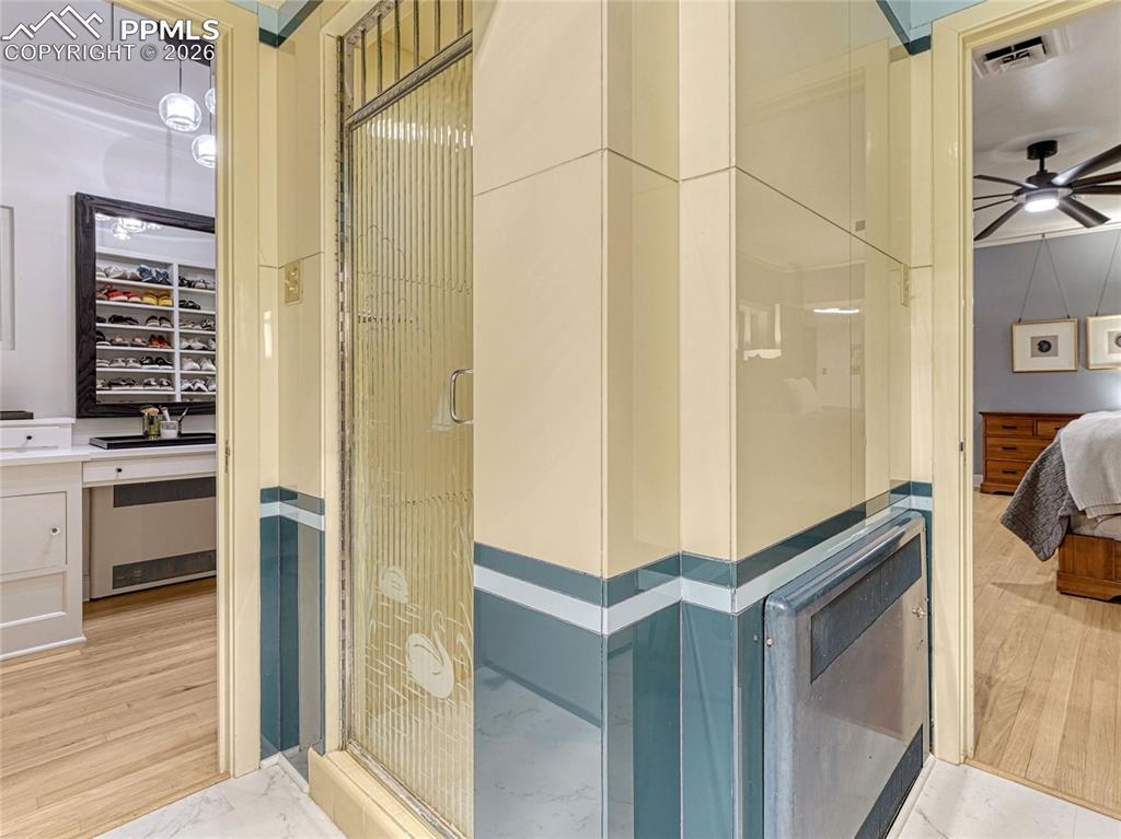 Original glass shower door.