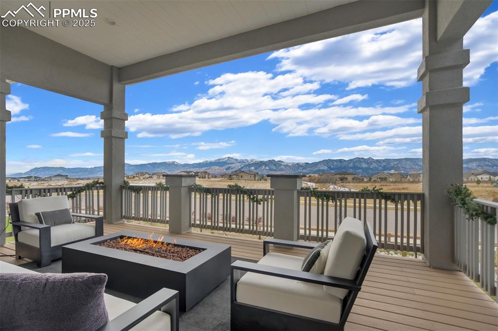 Pikes Peak views from the covered main level composite deck